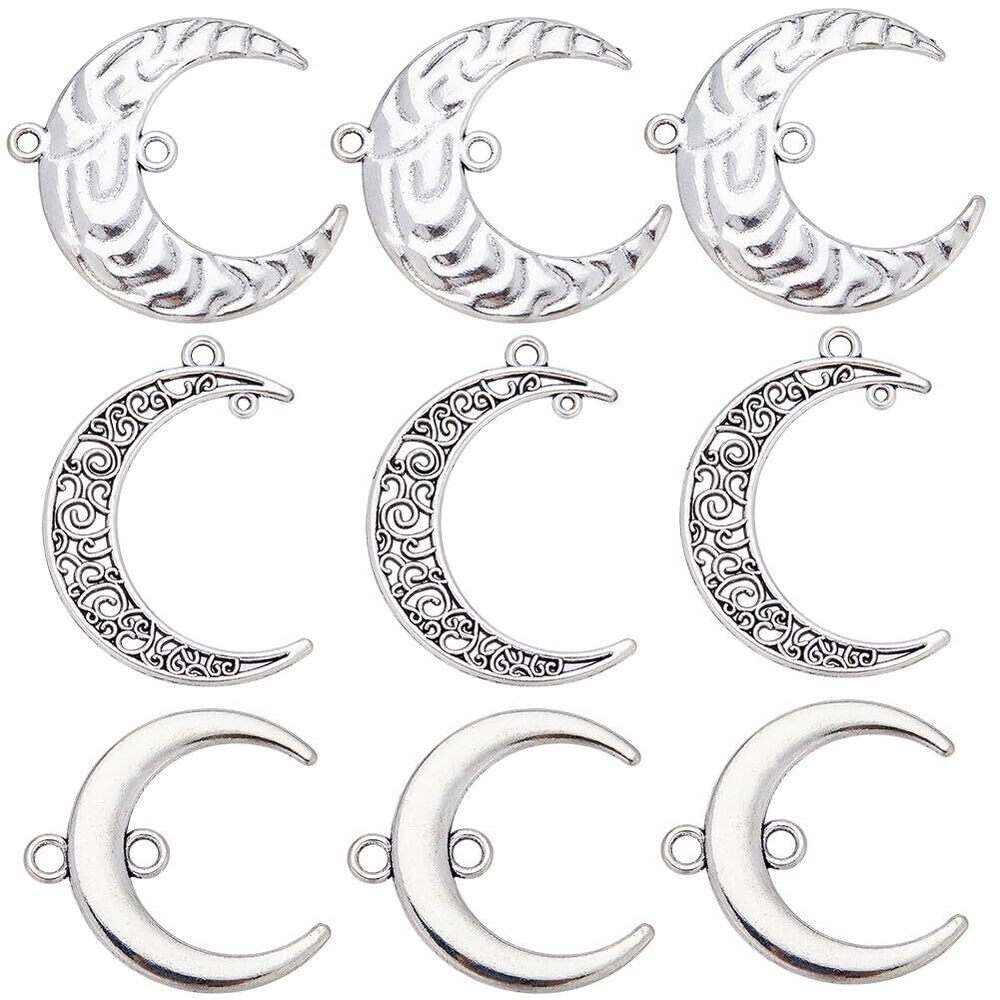 2018 1 Box 60Pcs 3 Styles Silver Moon Charm Connectors Crescent Connector